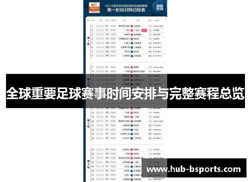 全球重要足球赛事时间安排与完整赛程总览